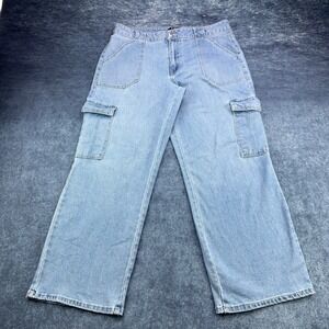 d.jeans Womens Light Wash Cargo Wide Leg Denim Pants Size 14 Stretch Blue